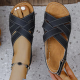Breakj Slope Heel Velcro Fish Mouth Roman Sandal Plus Size Wedge Platform Al