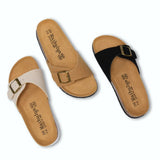 2023 New Summer Beach Holiday Women Cork Slipper Casual Buckle Non-slip Outside Nubuck Leather Slip on Slides
