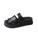 New Large-Size Slippers Women's Thick Background Buckle Solid Color Casual Cold