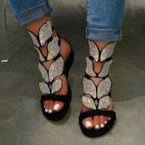 Rhinestone Women Summer New Soft-slip Non-slip Sandals Foam Sole Durable Butterfly Sandals Ladies Outdoor Beach