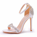 Breakj One-Word With A Hundred Bridal Slender Shoes 11 Cm High Heel White PU High Heel Sandals Ladies Wedding