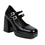 Breakj Jane Shoes Square Head Buckle Thick Heel Large Size High Heel Women's Shoes