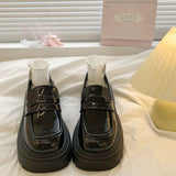 Simple Black Round Head Thick Bottom Small Leather Shoes Female 2023 New Autumn Retro One Foot Pedal Thick Heel