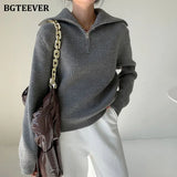 Fashion Thick Turtleneck Zipper Pullover Sweaters Women Loose Long Sleeve Female Solid Knitting Jumpers Autumn