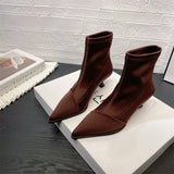 Breakj Silk Satin Sleeve Tip-Headed Short Boots Women 2025 Autumn And Winter New Fine And Elastic Boots Short-Shot Thin