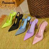 Simple Slingbacks Women Pumps Elegant Pointed toe Satin Stiletto High heels Female Mules Spring Summer Office Lady