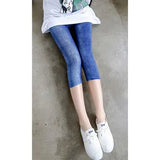 Calf-Length Floral Stripe Print Sexy Pants Black Short Capris Women Summer Leggings High