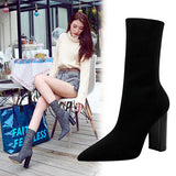 Breakj Fall / Winter Fashion New Simple Thick With High Heel Pointed Sexy Nightclub Show Thin Wool Ankle