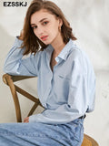 2021 new chic casual loose cotton blouse shirt women solid color oversize long blouse shirt