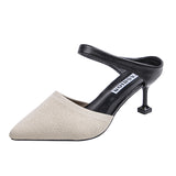 Slippers Women Knitted Elastic Mesh High Heels Mixed Colors Party Shoes Thin Heel Shallow Slides Summer Shoes Large