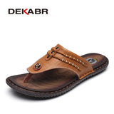Cow Leather Men Beach Slippers Fashion Flip Flops With Soft Sole Trendy Breathable Easy To Match Men Summer Shoes