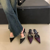 Breakj Winter New Pointed Purple Thin Heel High Mouth Water Drill With Silk Sat Sandals Half-Dragging