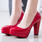 Women Pumps Shoes Women PU Leather Shallow Slip-On Round Toe High Heels Wedding Party Derss Shoes Mujer Plus Size 34-42