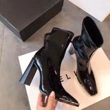 New Metal Square Toe Ankle Boots for Women Fashion Patent Leather Women's Shoes Botas Mujer High Heels Shoes Women