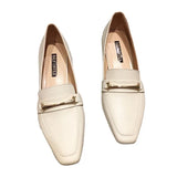 The Spring Of 2024, The New Korean Version Of Square-Headed Metal Thick Heels With One Foot Set And Single Shoes, Women's Beans Casual