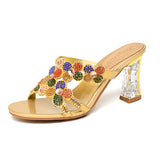 Slippers Full Of Diamond High Heels Women's New Fashion Thick Heels Wear Fashionable Sexy Slippers In The Summer Of