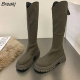 Winter Platform Women Long Boot Fashion Thick Sole Flats Heels Round Toe Knee High Boot Back Zipper knight