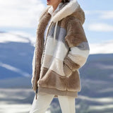Coat New Plush Warm Fashion Patchwork Zipper Pocket Hooded Jacket Female Long Sleeve Plus Size Parka Outerwear