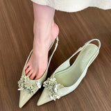 Pointed Toe Elegant Woman Heeled Pumps Green Women Party Leather Bridal Shoes Ladies Heels Slip-on Talon