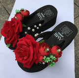 Handmade Slippers Summer Flip Flop Flowers Decoration Female Flip Flops High Heel EVA Bohemia Beach Sandal Slippers