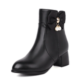 Breakj Sweet Student Boots Autumn And Winter Heel Round Head Women's Boots Large Size Short Boots