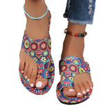 Breakj National Wind Flat-Bottomed Toe Slippers Women 2025 New Breathable Printed Roman Style