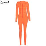 Women Autumn Casual Two Piece Set Hooded Crop Tops Sporty Leggings Matching Stretchy Soft Skinny Fitness Slim