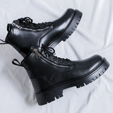 Breakj 2024 New Youth Cylinder Round Head High Help Thick Bottom Men With Big Head Trend Martin Boots