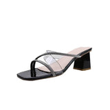 New Women's Thick-Heeled Slippers Korean Version Simple Fashion Transparent Sandals Wear Square Head