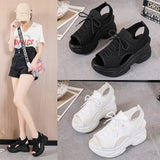Breakj Net Face Wedge Sandals Summer Fish Mouth High Heel Casual Small Large Size Roman