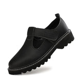 Thick Heels Pumps Shoes Black White Genuine Leather Velcro Mary Janes Wedge Platform Round Toe Lolita Nurse Female