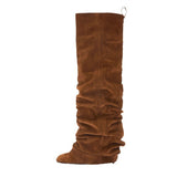 Breakj New Square Head With Super High Heel Pleated Fashion Show And Knee Boots Large Size Women's