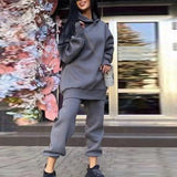 Casual Fleece Two Piece Set Long Sleeve Hoodie Pullover Sweatshirt And Jogging Sweatpant Suit Loose Solid Female