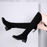 Autumn And Winter New Knee-Length Flat-Soled Mid-Heel Korean Version Of Comfortable Black Elastic High