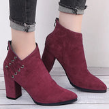 Women Shoes Sexy Ankle Boots Zipper Short Boots High-heel Fashion Pointed Square Heel Europe Shoes Woman Plus Size