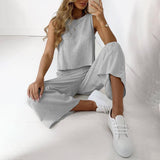 Women Summer 2 Piece Outfit Set Sleeveless Loose Comfortable Style Tracksuit 2021 Solid Color Ladies Suit Clothes