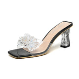 New Style Water Diamond Transparent Sandals In Summer Are Feminine, One-Word Flip-Flops, Thick Heels, High-Heeled Slippers, High-End