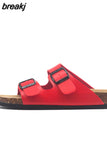 2023 New Summer Women Cork Slipper Casual Beach Double Buckle Non-slip Outside Nubuck Leather Slip on Slides
