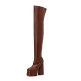 High heels Women over the knee boots Sexy Slim PU leather Platform Wedges Autumn Winter Thigh High Boots Chunky