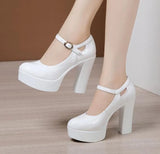 New Spring Autumn Casual High-heeled Shoes Sexy Thick Heels Platform Pumps Black White Size 43 High Heels