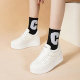 Cowhide Small White Shoes Women's Leather Strapped Thick-Soled Muffin Shoes Fashion Leisure Shoes Breathable Anti-Skid Shoes White