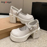 Chunky Platform Mary Jane Shoes Women Patent Leather High Heels Pumps Woman Sweet Thick Heel Party Shoes Female