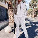 Winter Solid Hoodie Sweatshrt Outfits Women Autumn Casual Drawatring Top Pullover & Pocket Pants Set Office Lady Two-piece