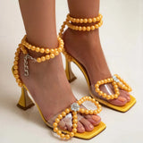 Pearls Rhinestones Bowknot Women Sandals Elegant High heels Ankle Strap Gladiator Sandals Summer Wedding Bridal