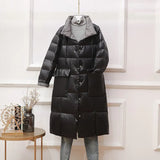 Women Double Sided Down Long Jacket Winter Stand Collar 90% White Duck Down Coat Single Breasted Thick Warm Snow