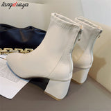 Socks Boots Fashion Ankle Boots Women High Heel Thicks Heel Square Toe Short Boots Women Retro 2024 New Ladies
