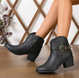 Size Women Boots Autumn Women Solid Color Ankle Fashion High Heel Cowboy Western Boots Spring Women Pointed Toe
