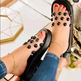 Summer Slippers lady Transparency PVC Slip on Slides Brand Round Toe Leather Flat Sandals Female Outdoor Casual Platform