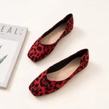 Size 35-43 leopard pattern flats woman ballerina flock shallow sneaker shoes women square toe soft soled moccasins