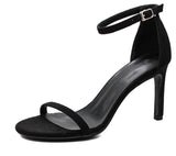 Stilleto High Heels Woman 6/8/9CM Pumps Flock&Nude Leather Sandales Femmes Ankle Strap Wedges Shoes Narrow Band